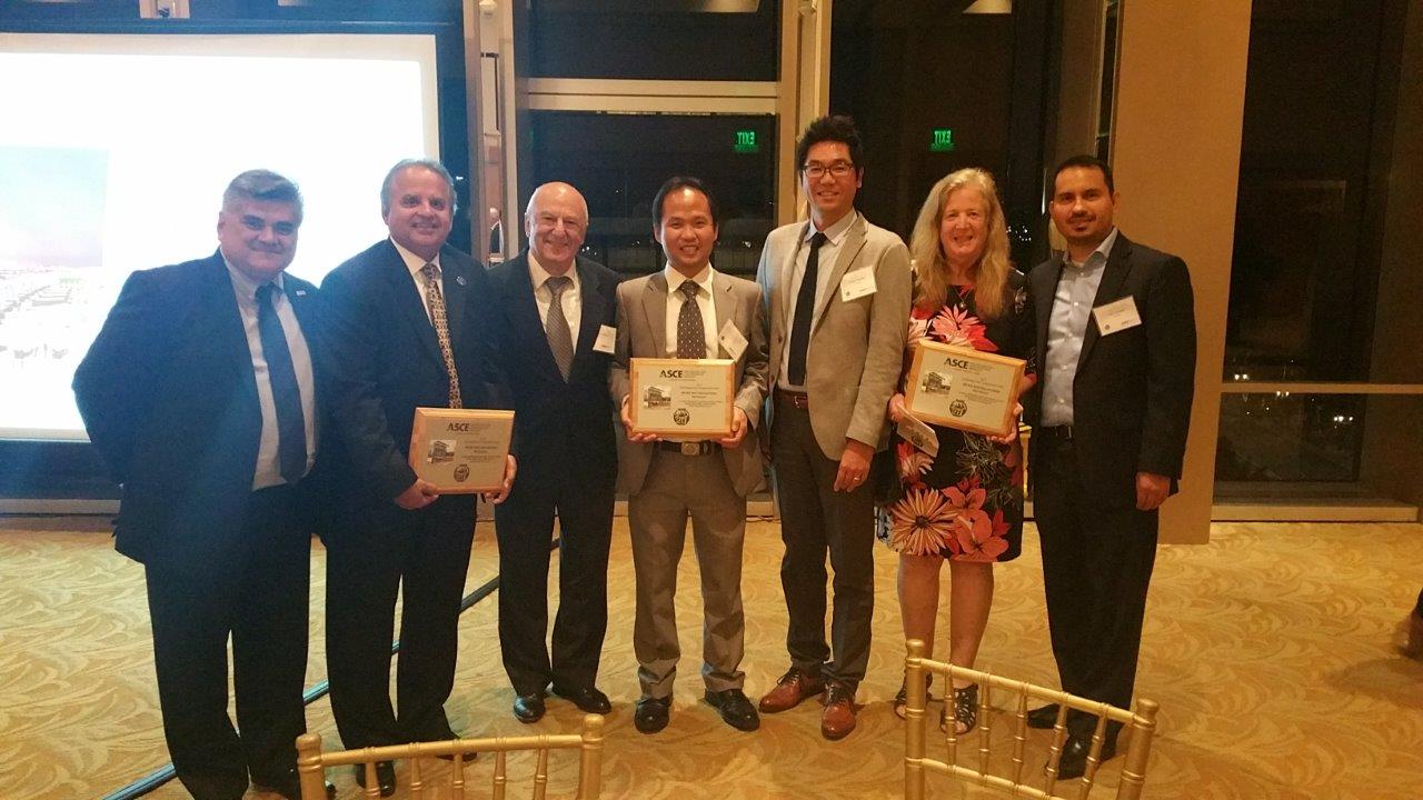 ASCE MLAB Outstanding Active Transportation Project Award. Richard Silos, Milind Joshi, Edward Deravakian, Tung Vu,Osamu Matsuno, Rivka Night, and Alex Gonzalez (From left to right)